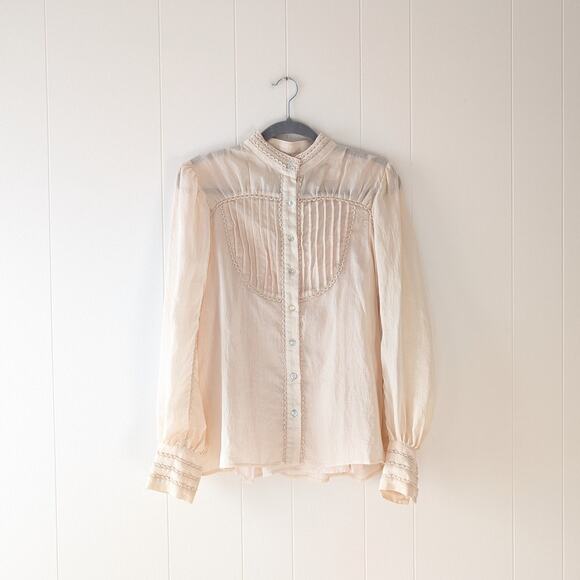 NWOT MOS The Label Ivory Meadow Blouse Button Linen Blend Long Sleeve, size US 6 - Picture 2 of 10